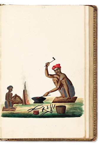 (INDIAN MINIATURES.) Company School. Album of exquisitely-drawn Patna Kalam character and costume portraits.